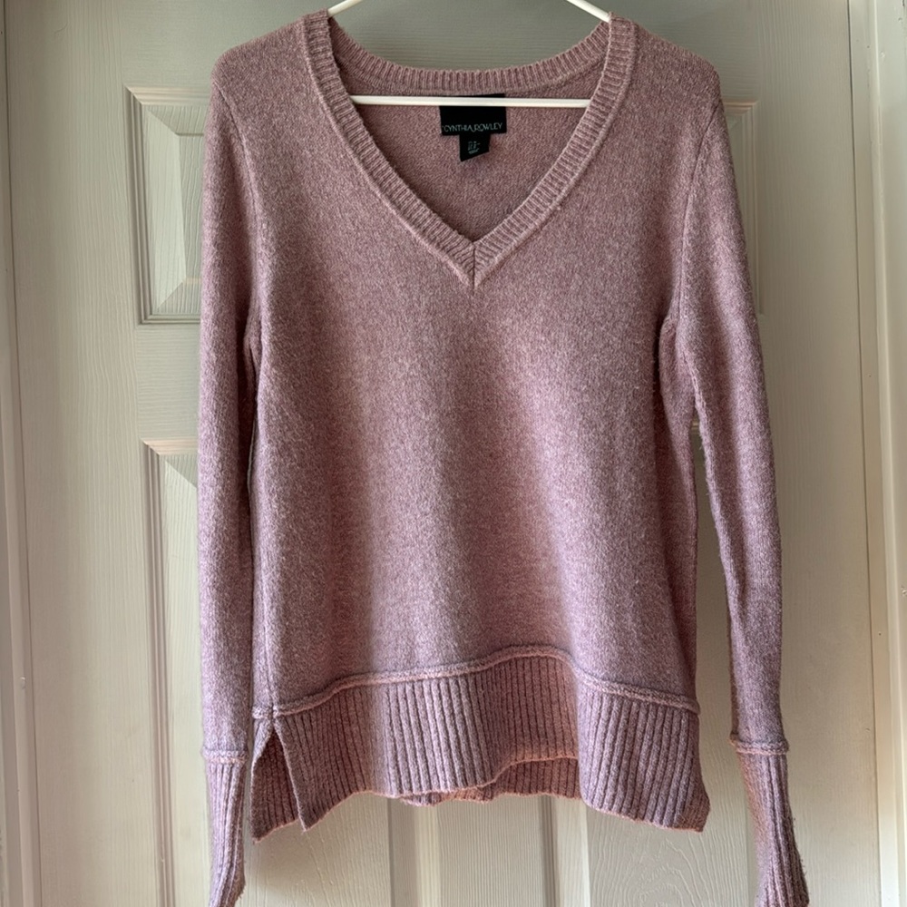 Cynthia Rowley Lilac Wool-Blend V-Neck Sweater